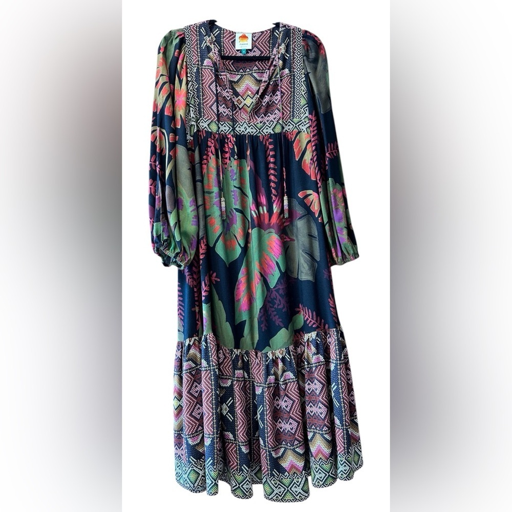 FARM Rio Black, Olive & Pink Printed Midi Dress - Picture 4 of 12